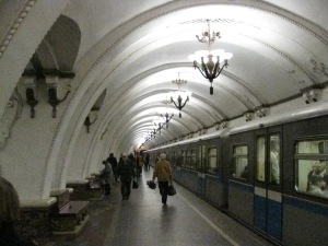 Chandeliers lighting the underground metro stations